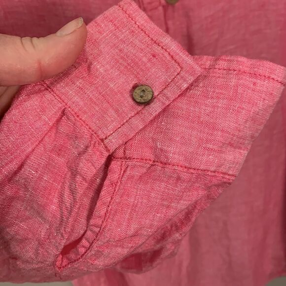 Sigrid Olsen 100% linen pink Henley button top long sleeve size 1X natural - Picture 4 of 7